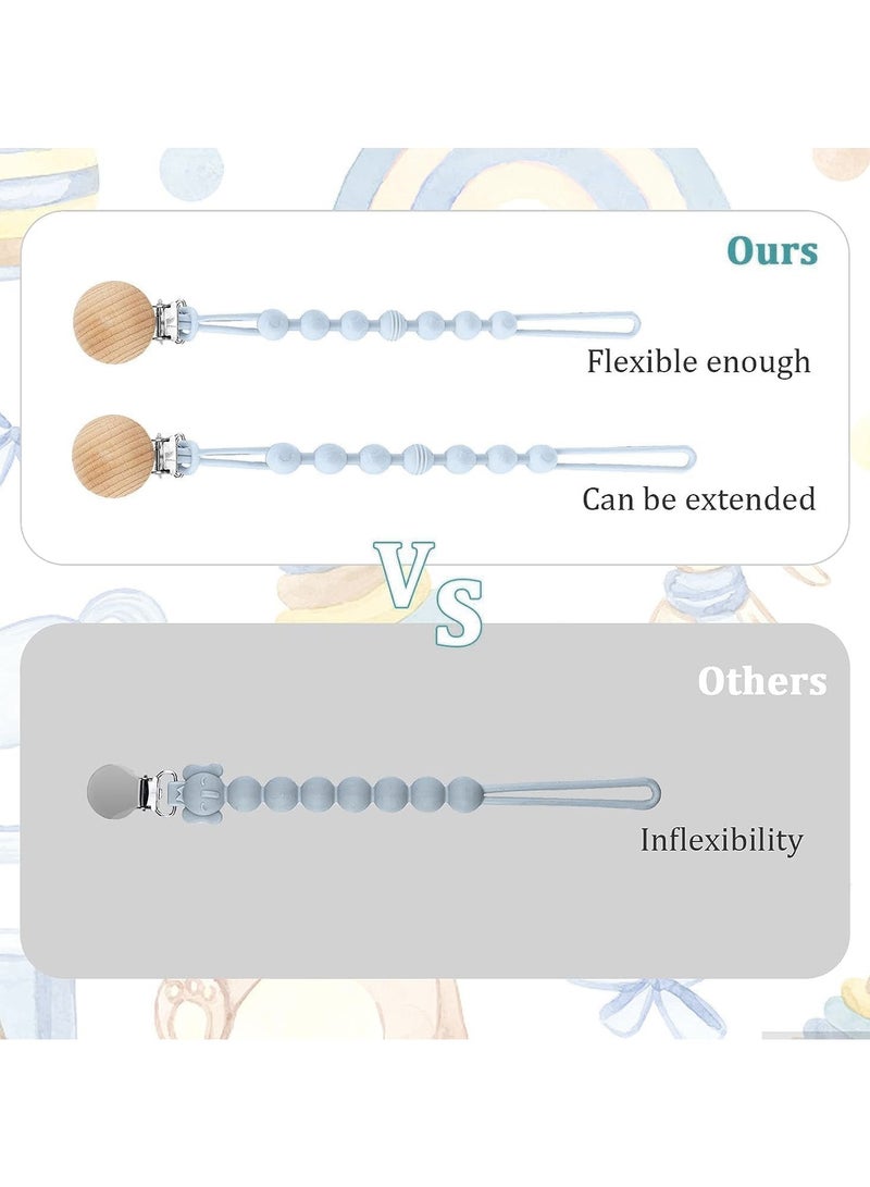 Baby Silicone Pacifier Clip Holder Chain With Wood Clip for Boys Girls - Baby Blue - Image 4