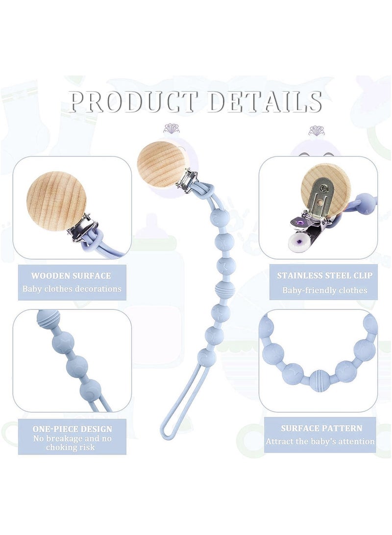 Baby Silicone Pacifier Clip Holder Chain With Wood Clip for Boys Girls - Baby Blue - Image 5