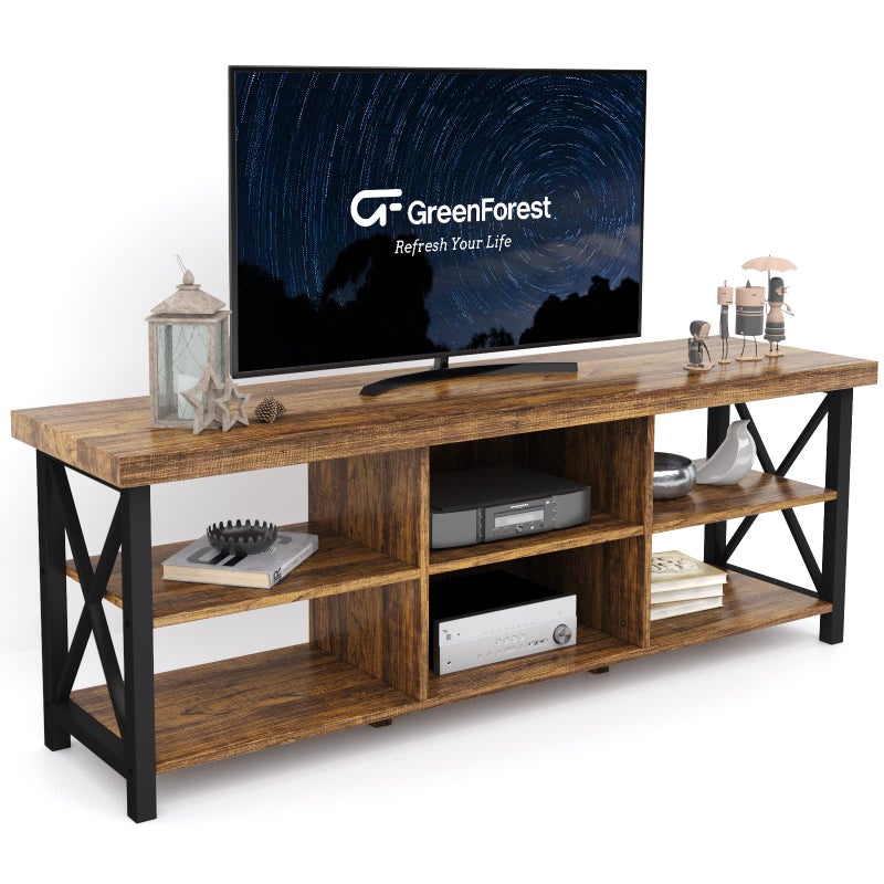GreenForest TV Stand for TV up to 65 inches Entertainment Center with 6 Storage Cabinet for Living Room 55 inch Farmhouse Television Stands Console Table TV Stands for Living Room Walnut