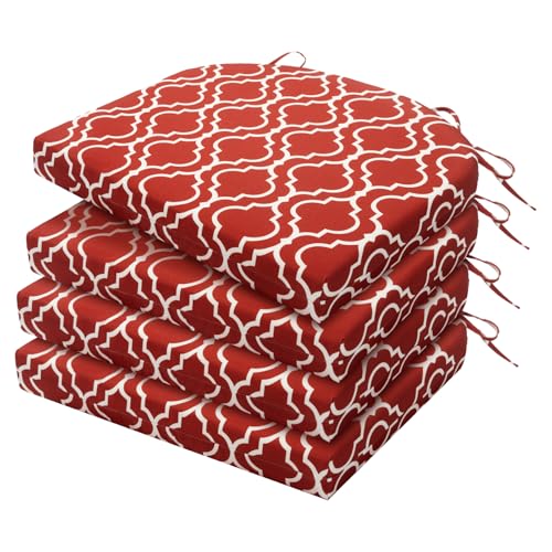 HARBOREST Outdoor Chair Cushions Set of 4 Water Resistant Patio Chair Cushions with Ties Outdoor Seat Cushions for Patio Furniture 17x16x2 Wine Red Geometry - Image 1