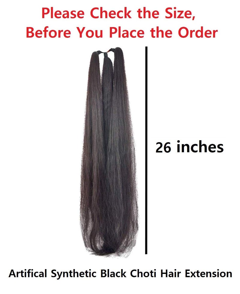 VAMA Fashion Natural Soft Synthetic Nylon Ponytail Extension Straight Wrap Around Thick False Hair Extension, Parandi Artificial Choti Hair For Jada Kuchulu Gantalu Set For Women (Black 26 Inches) - Image 2