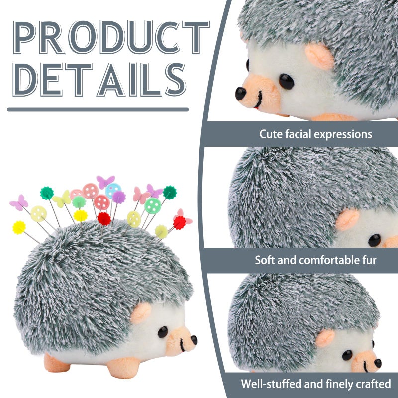 Fteven 400 Pieces Flat Head Straight Pins Hedgehog Pincushion Kit, Cute Pincushion with Clear Storage Box and Quilting Pins, Colorful Head Straight Sewing Pins for Handicrafts DIY Sewing - Image 2