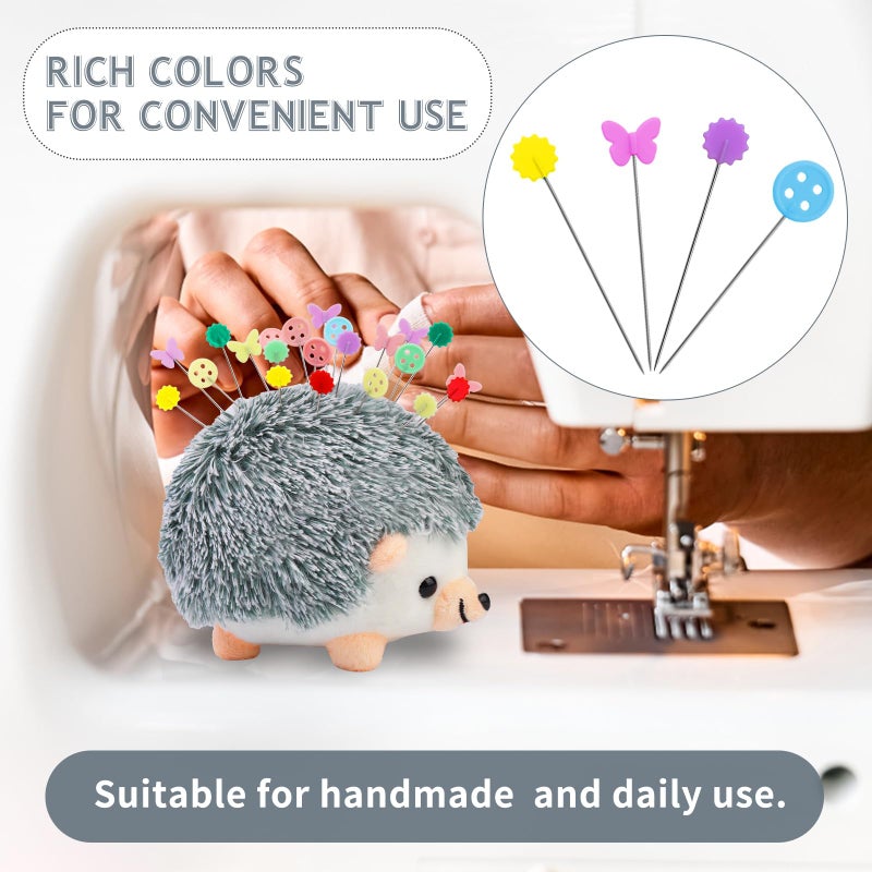 Fteven 400 Pieces Flat Head Straight Pins Hedgehog Pincushion Kit, Cute Pincushion with Clear Storage Box and Quilting Pins, Colorful Head Straight Sewing Pins for Handicrafts DIY Sewing - Image 5