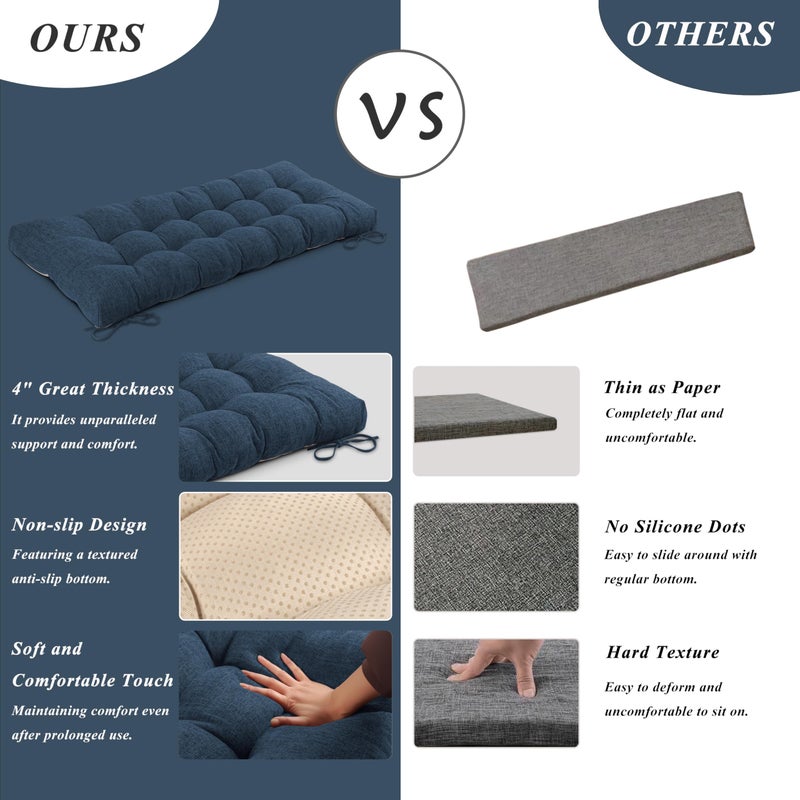 FlyGulls Bench Cushion for Indoor Furniture 48x19 inch Rectangle Bench Seat Cushion for Bay Window Entryway Bench Thick Textured Chair Cushion with Non-Slip Backing 1 Pack, Navy - Image 5