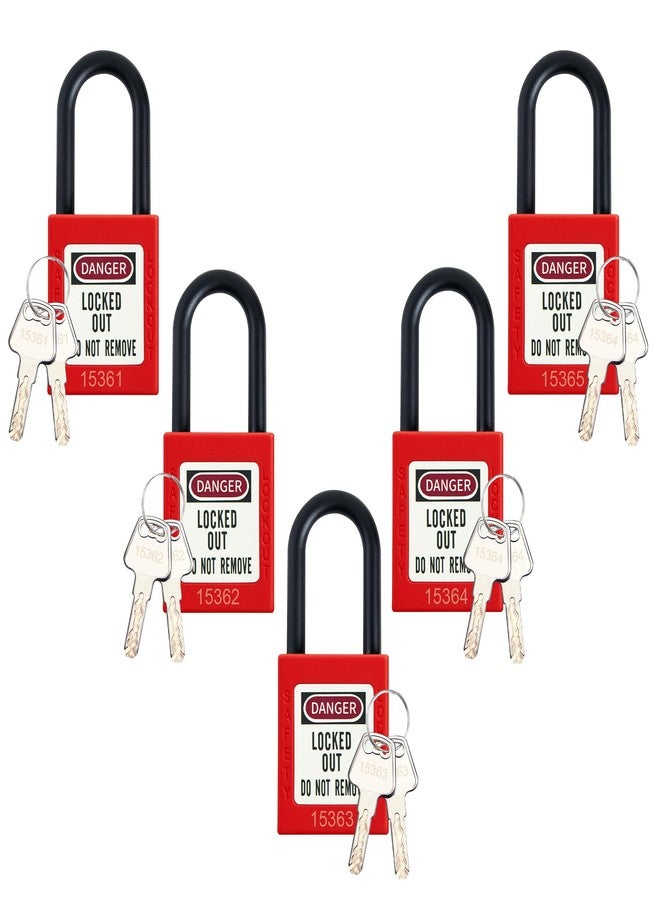 LEONAKO مجموعة أقفال LEONAKO Lockout Tagout، 5 أقفال أمان حمراء بمفاتيح مختلفة، سلسلة من النايلون، مفتاحان لكل قفل، متوافقة مع معايير السلامة والصحة المهنية (OSHA)، لمحطات وأجهزة Tag Out - Image 1