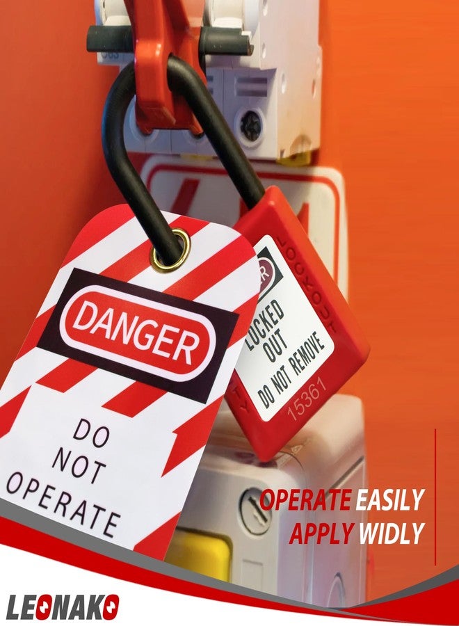LEONAKO مجموعة أقفال LEONAKO Lockout Tagout، 5 أقفال أمان حمراء بمفاتيح مختلفة، سلسلة من النايلون، مفتاحان لكل قفل، متوافقة مع معايير السلامة والصحة المهنية (OSHA)، لمحطات وأجهزة Tag Out - Image 5