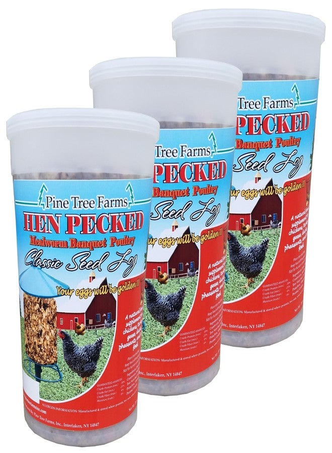 Pine Tree Farms Hen Pecked Classic Seed Log - Includes Chicken Treats with Mealworms & Peanuts for Chickens, Turkeys, Ducks, and Poultry, 28 oz (3 Pack) - Image 1