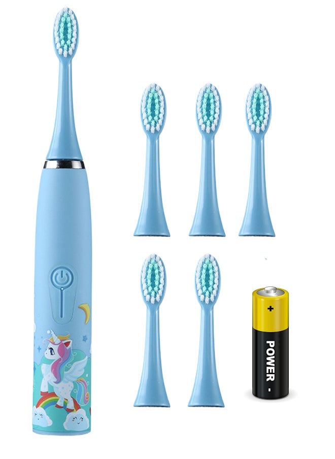 Super ZYouth Kids Battery Powered Toothbrush, Children Sonic Toothbrushes with 6 Brush Heads, Unicorn, Blue  - Image 1