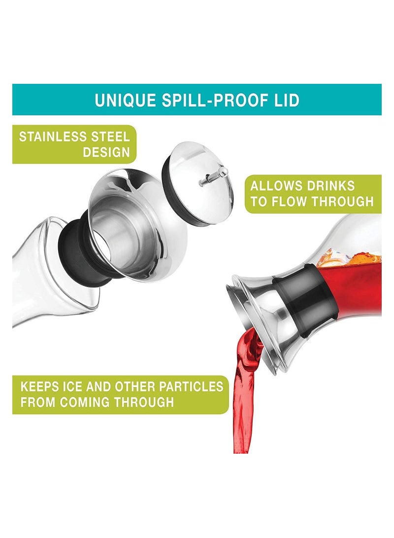 GGEROU Glass Drip-free Carafe with Stainless Steel Flip-top Lid, Hot and Cold Glass Water Pitcher, Tea/Coffee Maker & Cafe, Iced Tea, Beverage Pitcher As Well As for Decanting and Serving Wine 1.6L - Image 2