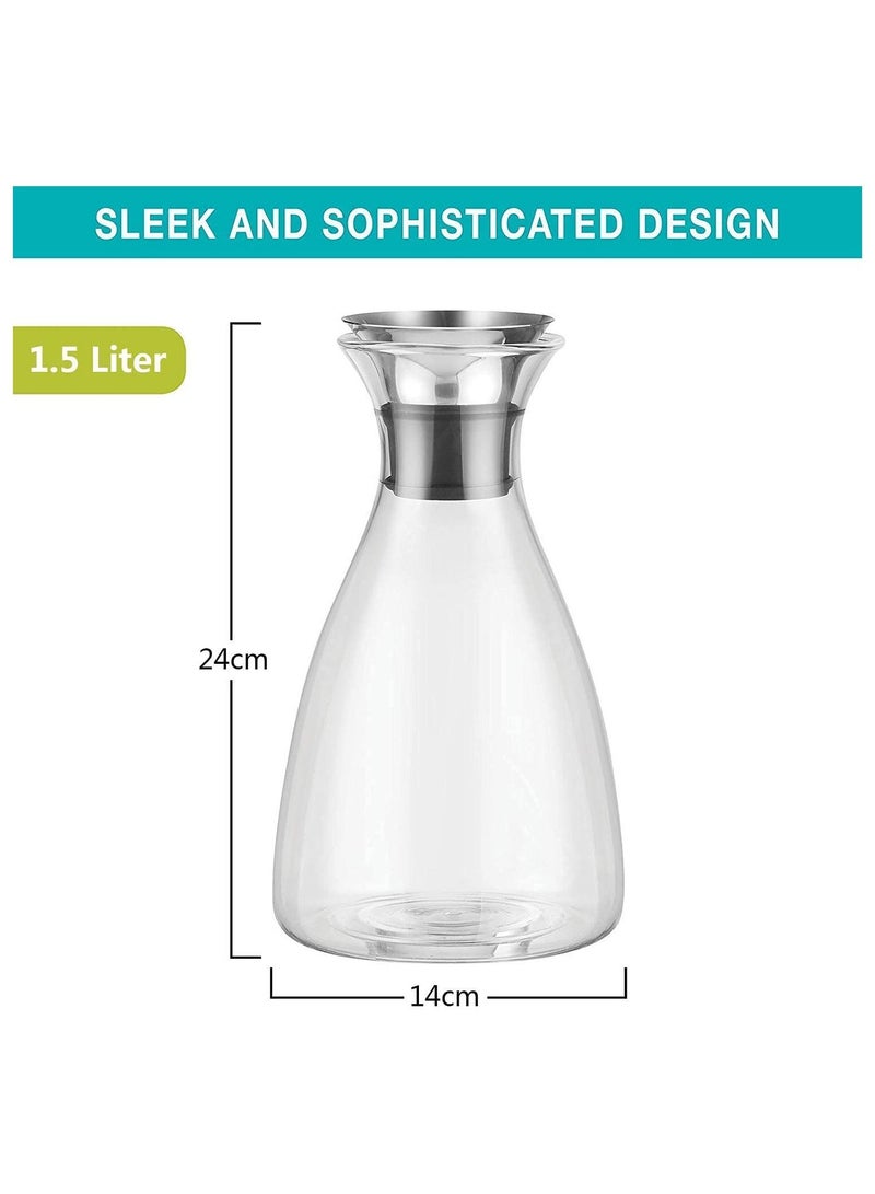 GGEROU Glass Drip-free Carafe with Stainless Steel Flip-top Lid, Hot and Cold Glass Water Pitcher, Tea/Coffee Maker & Cafe, Iced Tea, Beverage Pitcher As Well As for Decanting and Serving Wine 1.6L - Image 3