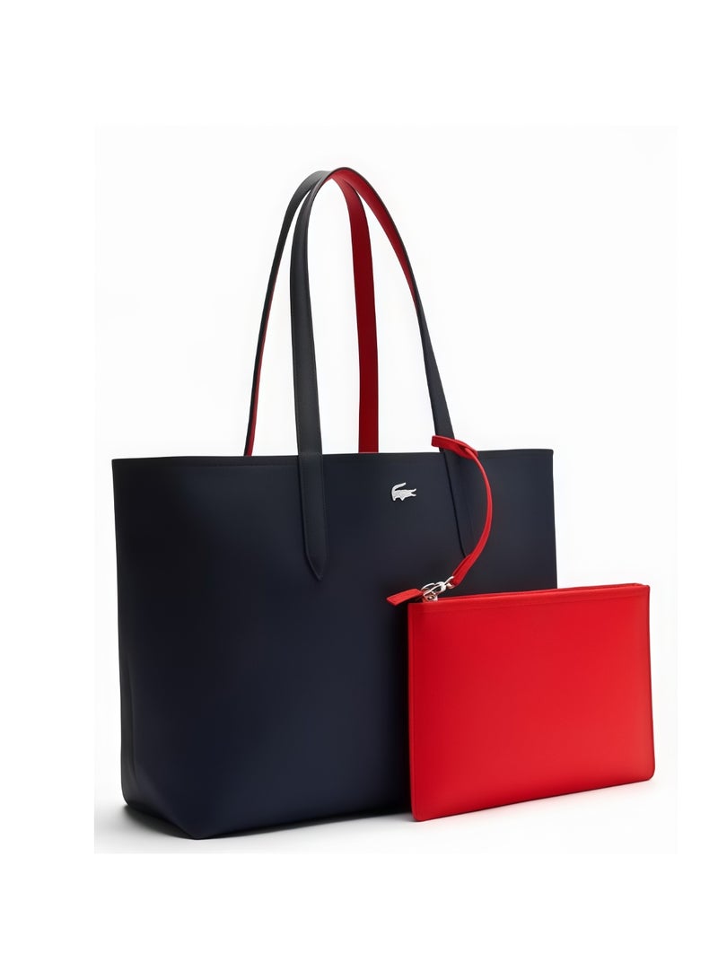 لاكوست حقيبة يد ذات وجهين ذات نغمتين كبيرة السعة، أنيقة متعددة الوظائف، زرقاء اللون وأحمر اللون - Image 4