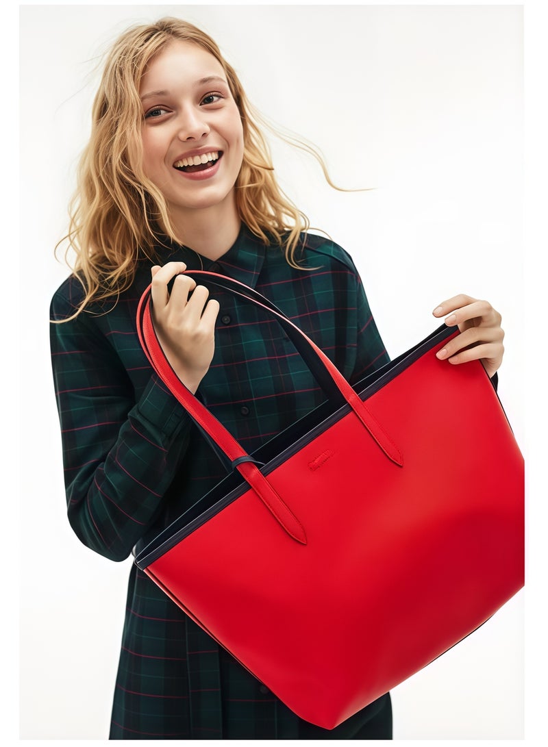 لاكوست حقيبة يد ذات وجهين ذات نغمتين كبيرة السعة، أنيقة متعددة الوظائف، زرقاء اللون وأحمر اللون - Image 2