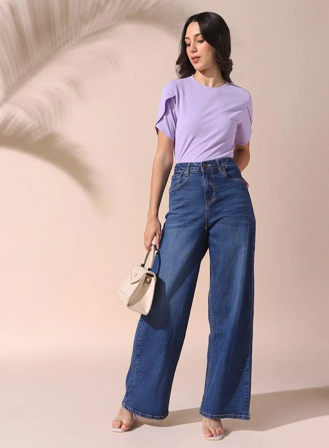 Dennis Lingo Women's Indigo 100% Cotton Solid Pattern Full Length Relaxed Jeans