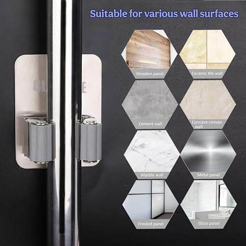 CLAPONE 2 Piece Self Adhesive Mop Holder/Wall Mounted Wiper Holder/Storage Organizers/Drill-Free Broom Stick Stand for Home/Indoor-Outdoor/Garage/Commercial/Bathroom Essentials/Umbrella(Grey) - Image 3