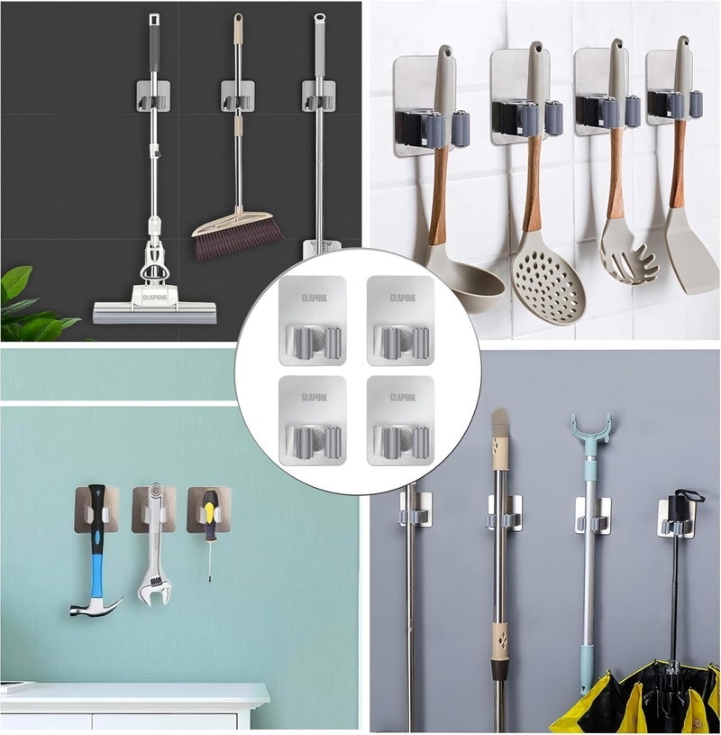 CLAPONE 2 Piece Self Adhesive Mop Holder/Wall Mounted Wiper Holder/Storage Organizers/Drill-Free Broom Stick Stand for Home/Indoor-Outdoor/Garage/Commercial/Bathroom Essentials/Umbrella(Grey) - Image 5