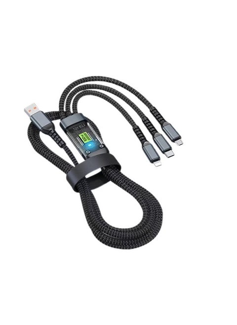 3-in-1 Super Fast Charging Data Cable – Type-C, Micro-USB, and Lightning Connectors Black