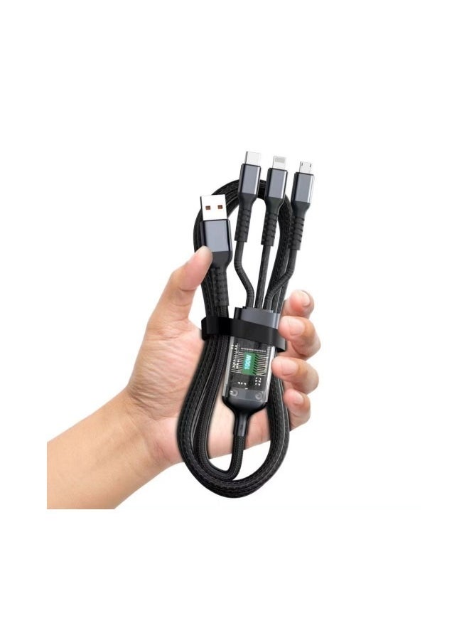 3-in-1 Super Fast Charging Data Cable – Type-C, Micro-USB, and Lightning Connectors Black