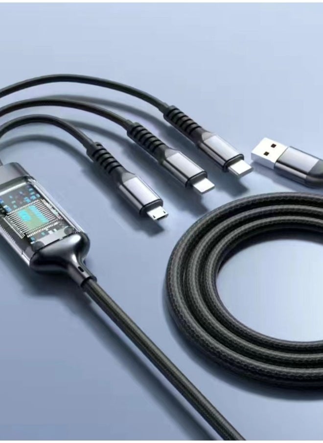 3-in-1 Super Fast Charging Data Cable – Type-C, Micro-USB, and Lightning Connectors Black