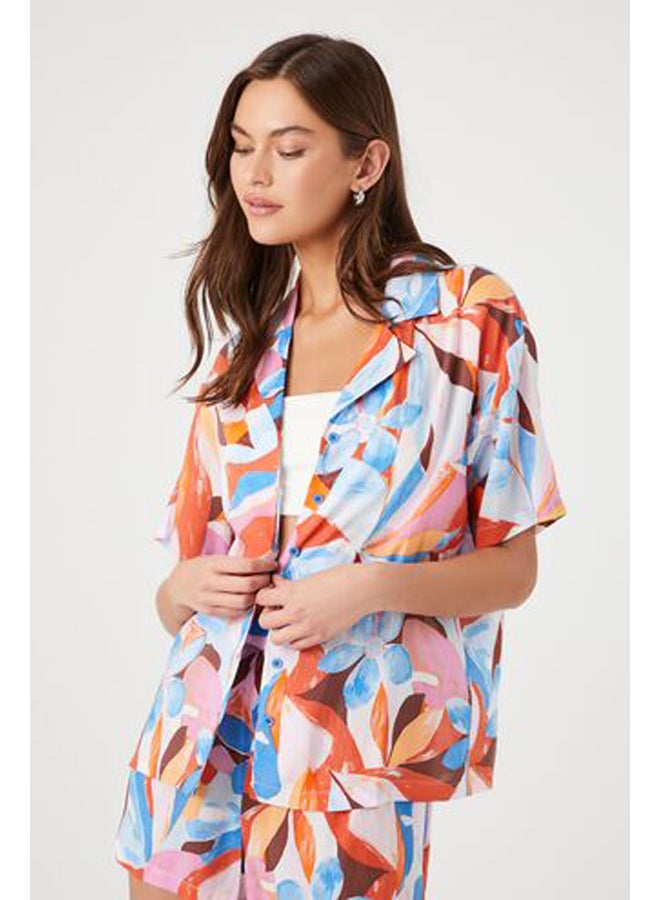 FOREVER 21 Oversized Abstract Floral Print Shirt - Image 1