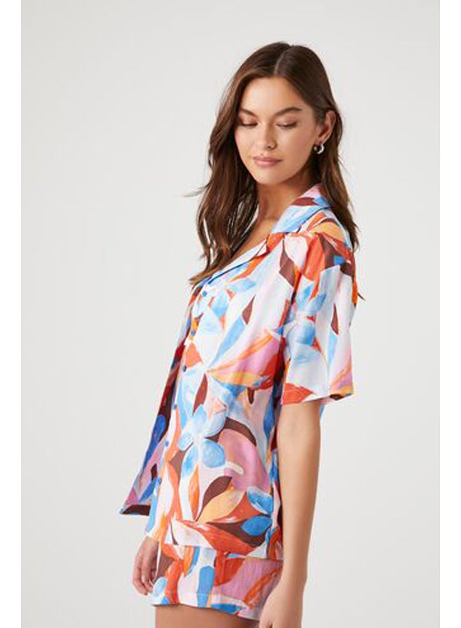 FOREVER 21 Oversized Abstract Floral Print Shirt - Image 2