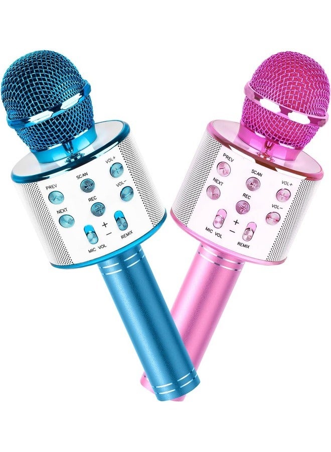 ELTRAZONE 2-Pack Kids Karaoke Microphones - Portable Bluetooth Singing Toys for Girls and Boys, Perfect Birthday Gifts (Blue & Pink) - Image 1