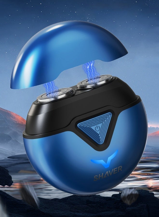 Mini Portable Electric Shaver Electric Razor for Men 2 Head Dust Cover with Mirror Travel Shaver Magnetic Shaving Head Dry Wet Close Shave USB Rechargeable Razor for Home, Office, Car (Blue,T1)
