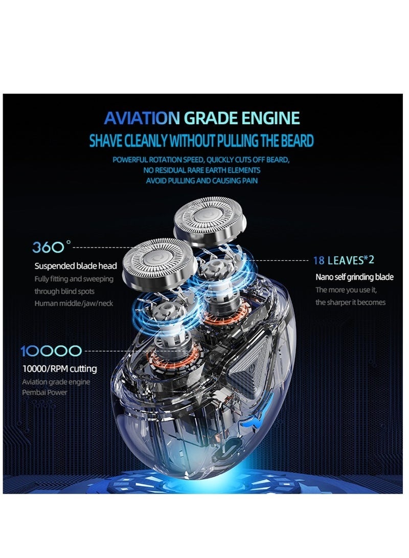 ماكينة حلاقة كهربائية صغيرة محمولة للرجال مزودة بغطاء غبار برأسين مع مرآة وماكينة حلاقة للسفر ورأس حلاقة مغناطيسية للحلاقة الجافة والرطبة مع إمكانية إعادة الشحن عبر USB للاستخدام في المنزل والمكتب والسيارة (أزرق، T1) - Image 3