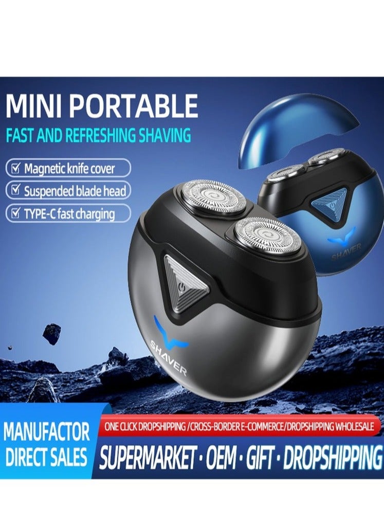ماكينة حلاقة كهربائية صغيرة محمولة للرجال مزودة بغطاء غبار برأسين مع مرآة وماكينة حلاقة للسفر ورأس حلاقة مغناطيسية للحلاقة الجافة والرطبة مع إمكانية إعادة الشحن عبر USB للاستخدام في المنزل والمكتب والسيارة (أزرق، T1) - Image 5