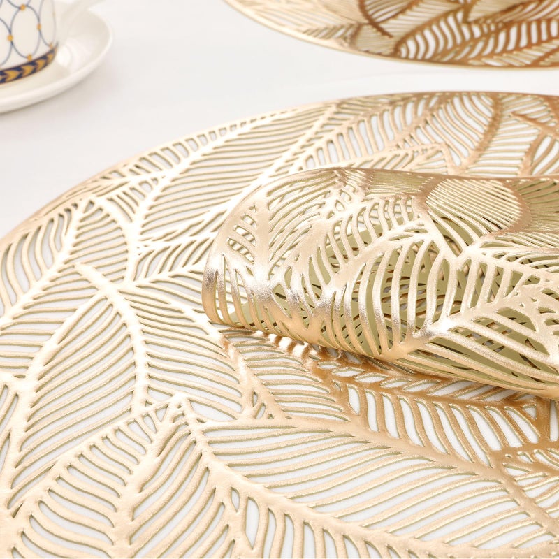 U'Artlines Octagonal Placemats Hollow Out Mats Vinyl Non-Slip Heat Insulation Kitchen Table Mats(Octagonal Gold, 6pcs) - Image 4
