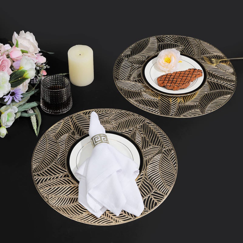 U'Artlines Octagonal Placemats Hollow Out Mats Vinyl Non-Slip Heat Insulation Kitchen Table Mats(Octagonal Gold, 6pcs) - Image 5