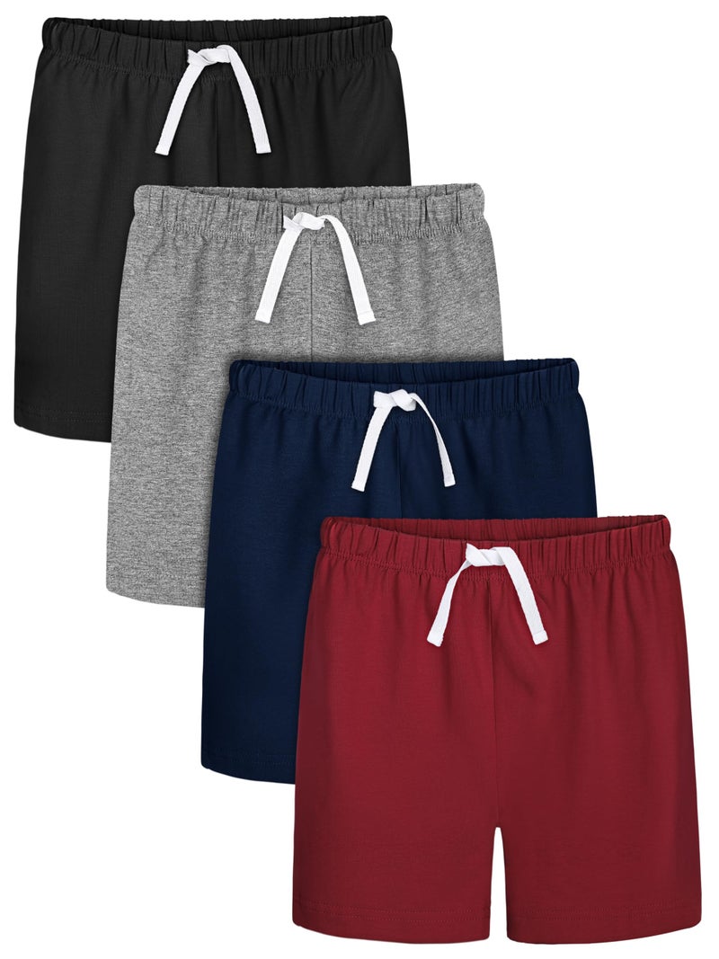 Resinta 4 Pack Toddler Boys Cotton Shorts with Drawstring Boys Casual Short Elastic Waist Pull-on Soft Shorts for Summer - Image 1