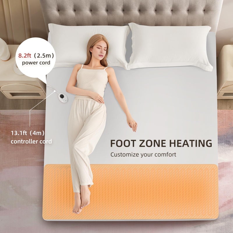 Bwarm Waterproof Heated Mattress Pad, ETL Certified Bed Warmer with 9 Heat Settings, 1-12 Hours Auto Off Deep Pocket, Machine Washable, White Foot King 78" W x 24" L - Image 3