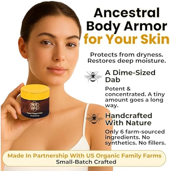 HIDE & HIVE Whipped Tallow Balm – Grass-Fed Moisture for Face, Body & Hands – Organic Beef Tallow for Skin with Royal Jelly & Propolis – Clean, Non-Greasy Balm for Dry, Sensitive Skin - Image 5