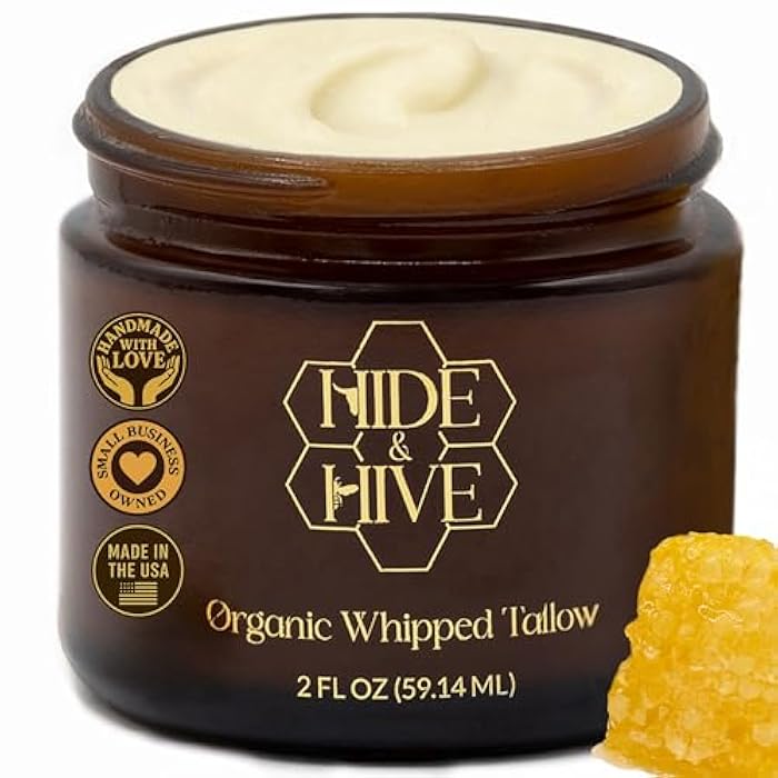 HIDE & HIVE Whipped Tallow Balm – Grass-Fed Moisture for Face, Body & Hands – Organic Beef Tallow for Skin with Royal Jelly & Propolis – Clean, Non-Greasy Balm for Dry, Sensitive Skin - Image 1