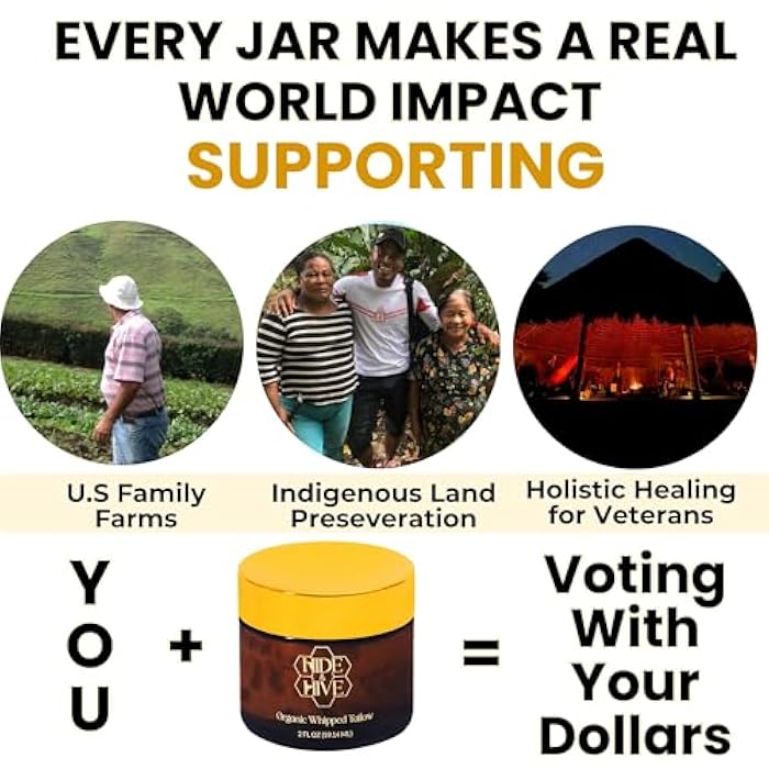 HIDE & HIVE Whipped Tallow Balm – Grass-Fed Moisture for Face, Body & Hands – Organic Beef Tallow for Skin with Royal Jelly & Propolis – Clean, Non-Greasy Balm for Dry, Sensitive Skin - Image 4