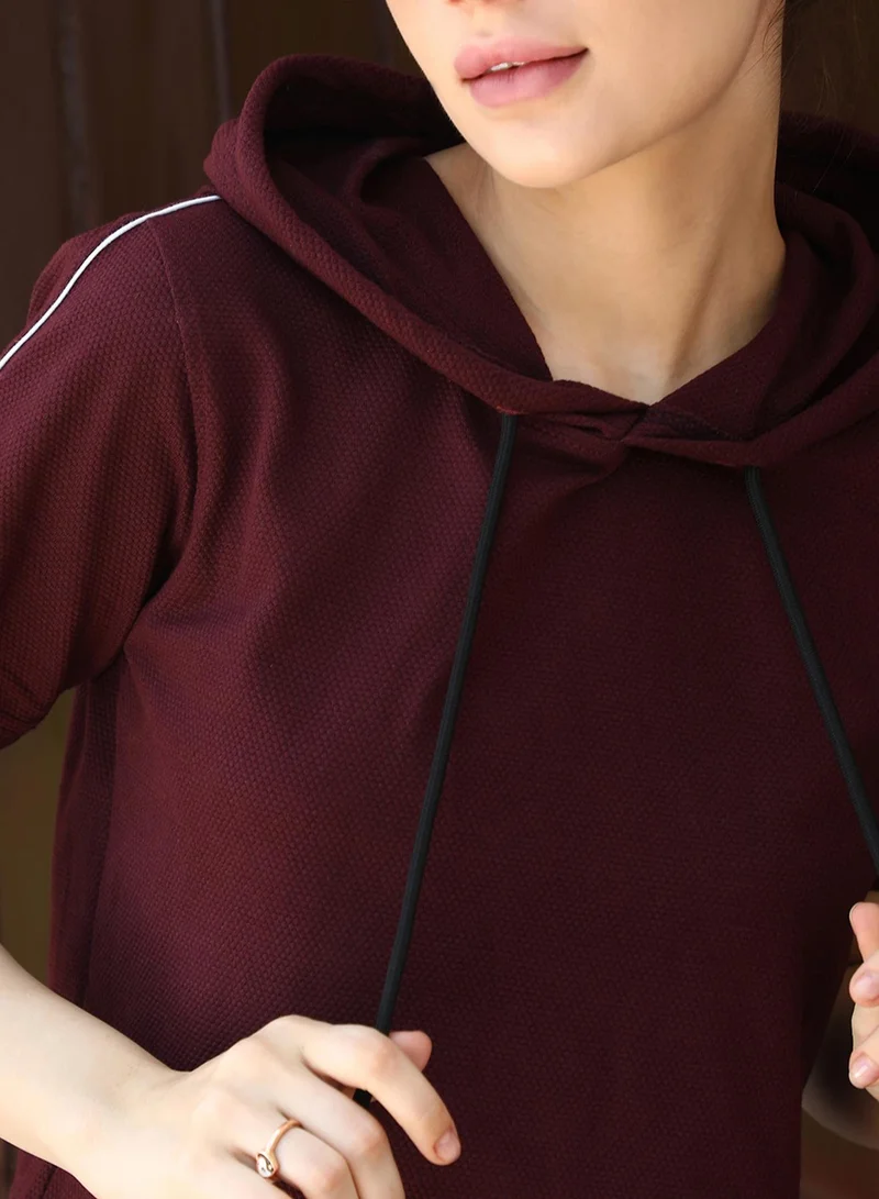 PINACOLADA Women's Wine Red Contrast Piping Co-Ord Set For Casual Wear | Hooded Neck | Short Sleeve | Drawstring Closure | Co-Ords Designed With Comfort Fit For Woman & Girls