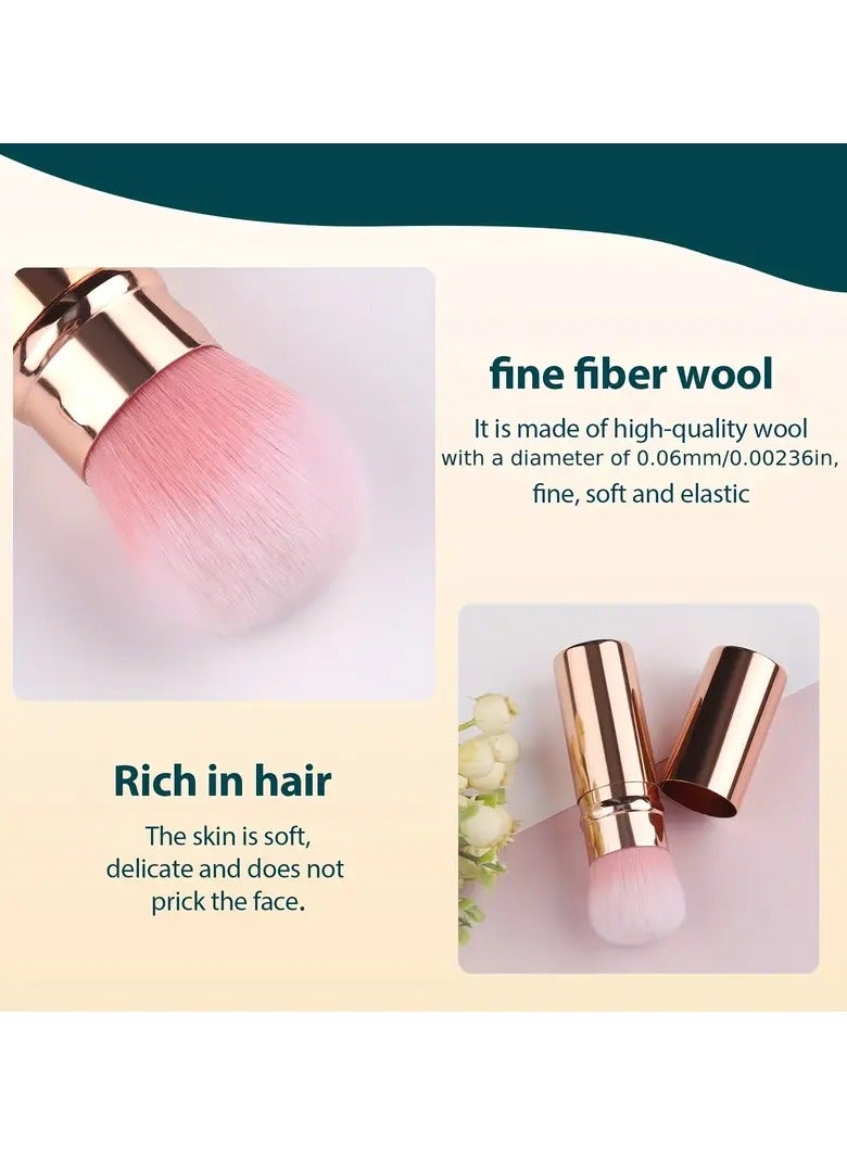 Rozino فرشاة كابوكي قابلة للسحب بحجم 1 قطعة، شعيرات نايلون بيضاوية لجميع أنواع البشرة، أداة مكياج معدنية متعددة الاستخدامات للأساس، أحمر الخدود، خافي العيوب - فرشاة تجميل محمولة متعددة الاستخدامات - Image 2