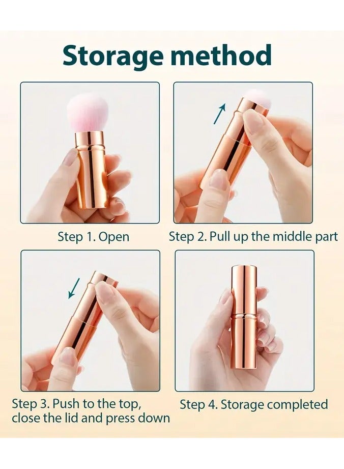 Rozino فرشاة كابوكي قابلة للسحب بحجم 1 قطعة، شعيرات نايلون بيضاوية لجميع أنواع البشرة، أداة مكياج معدنية متعددة الاستخدامات للأساس، أحمر الخدود، خافي العيوب - فرشاة تجميل محمولة متعددة الاستخدامات - Image 5