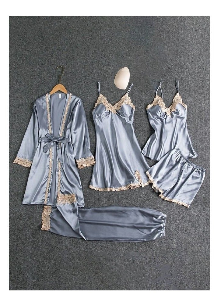 NIBEMINENT 5-Pack Women's Pyjama Set Sling with Chest Pad Nightdress Sweet Sleepwear Home Wearing Clothes Suits Ladies Floral Printing Nightwear Lingerie Robe Underwear Shorts Summer Spring - Image 5