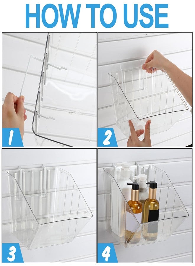 FoldTier 4 Pcs Slatwall Bins with Hooks, Plastic Wall Mounted Storage Bins Slatwall Accessories Organizer Containers for Organizing Hardware Tool Garage Wall DIY Craft Workbench(Clear) - Image 3
