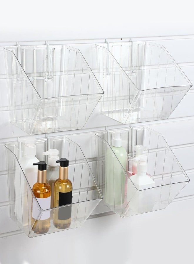 FoldTier 4 Pcs Slatwall Bins with Hooks, Plastic Wall Mounted Storage Bins Slatwall Accessories Organizer Containers for Organizing Hardware Tool Garage Wall DIY Craft Workbench(Clear) - Image 1