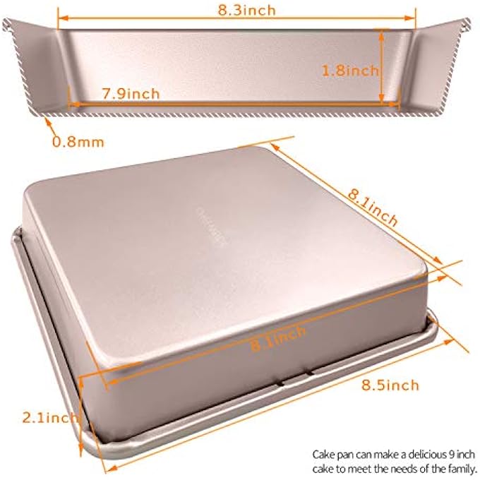 chefmade Cake Tin 8 Inch Carbon Steel Square Cake Pan Deep Dish Bakeware Baking Tin Non Stick Oven Baking Mould 22 X 22Cm - Image 2
