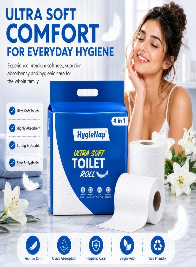 HygieNap Ultra Soft 2-Ply Toilet Paper Rolls, Pack of 4, 350 Sheets per Roll, 100% Virgin Pulp, Soft Toilet Tissue Rolls, Highly Absorbent Bathroom Tissue, Eco-Friendly & Biodegradable - Image 2