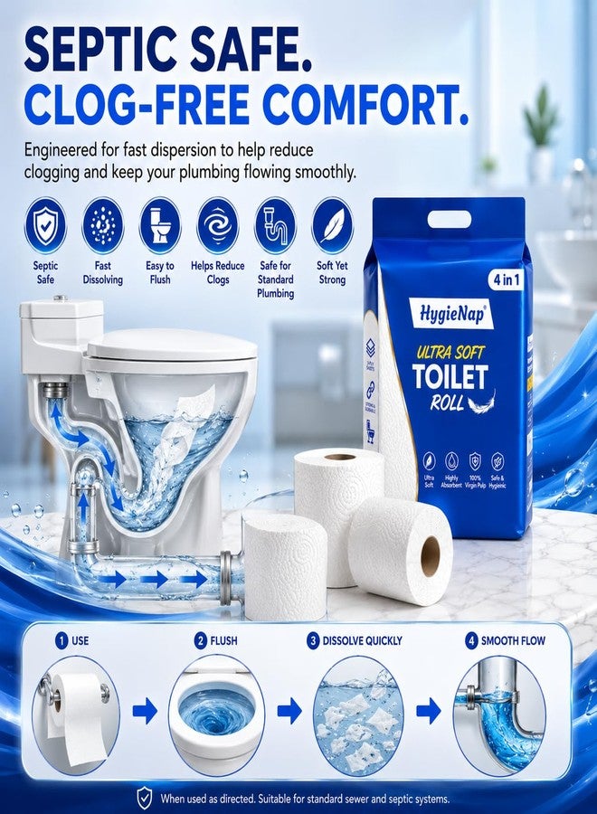 HygieNap Ultra Soft 2-Ply Toilet Paper Rolls, Pack of 4, 350 Sheets per Roll, 100% Virgin Pulp, Soft Toilet Tissue Rolls, Highly Absorbent Bathroom Tissue, Eco-Friendly & Biodegradable - Image 4