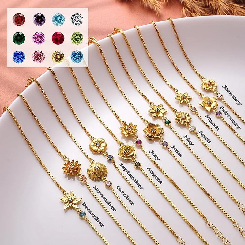 Btysun Birthday Gifts for Women, Birthstone Bracelets for Women Girls Mom Birthday Gifts for Her Adjustable Gold Birth Flower Link Bracelet 18th 21st 30th 40th 50th Mothers Day Gift Birthday Jewelry - Image 4