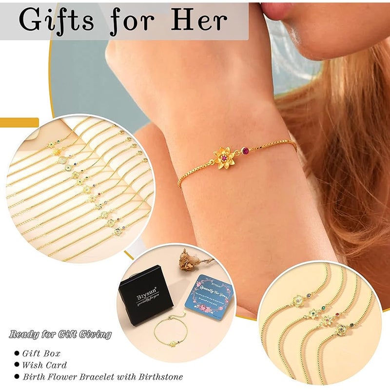 Btysun Birthday Gifts for Women, Birthstone Bracelets for Women Girls Mom Birthday Gifts for Her Adjustable Gold Birth Flower Link Bracelet 18th 21st 30th 40th 50th Mothers Day Gift Birthday Jewelry - Image 2