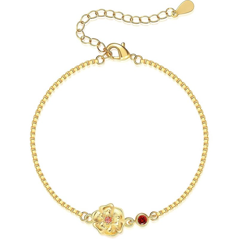 Btysun Birthday Gifts for Women, Birthstone Bracelets for Women Girls Mom Birthday Gifts for Her Adjustable Gold Birth Flower Link Bracelet 18th 21st 30th 40th 50th Mothers Day Gift Birthday Jewelry - Image 1