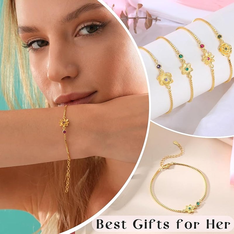 Btysun Birthday Gifts for Women, Birthstone Bracelets for Women Girls Mom Birthday Gifts for Her Adjustable Gold Birth Flower Link Bracelet 18th 21st 30th 40th 50th Mothers Day Gift Birthday Jewelry - Image 3