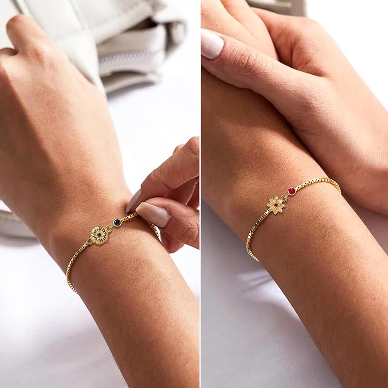 Btysun Birthday Gifts for Women, Birthstone Bracelets for Women Girls Mom Birthday Gifts for Her Adjustable Gold Birth Flower Link Bracelet 18th 21st 30th 40th 50th Mothers Day Gift Birthday Jewelry - Image 5