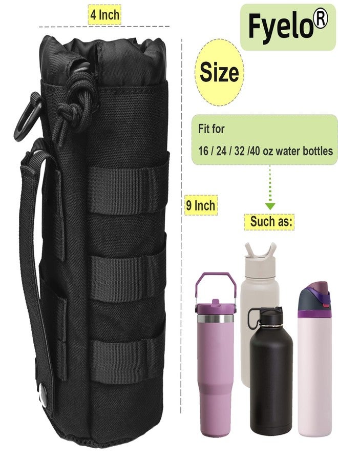 Fyelo Tactical MOLLE Bottle Pouch Bag, Travel/Sprots Molle Water Bottle Holder with Drawstring Open Top and Mesh Bottom - Black - Image 2